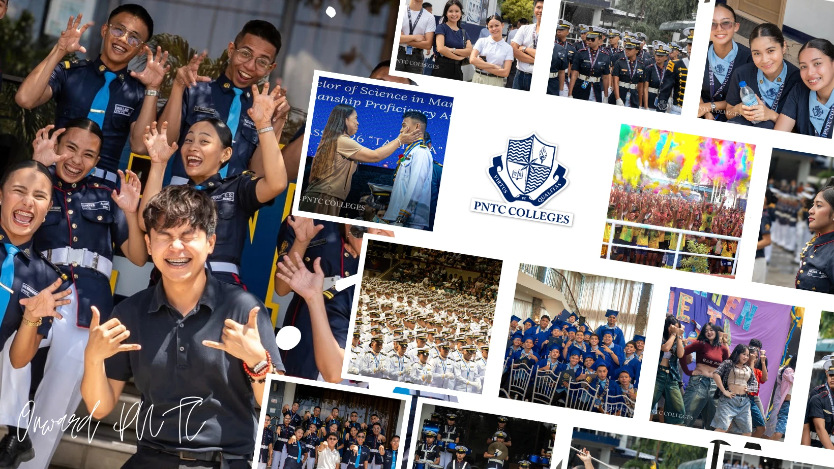 Collage of PNTC Colleges student life, with cadets and students at ceremonies, graduation, campus events and performances
